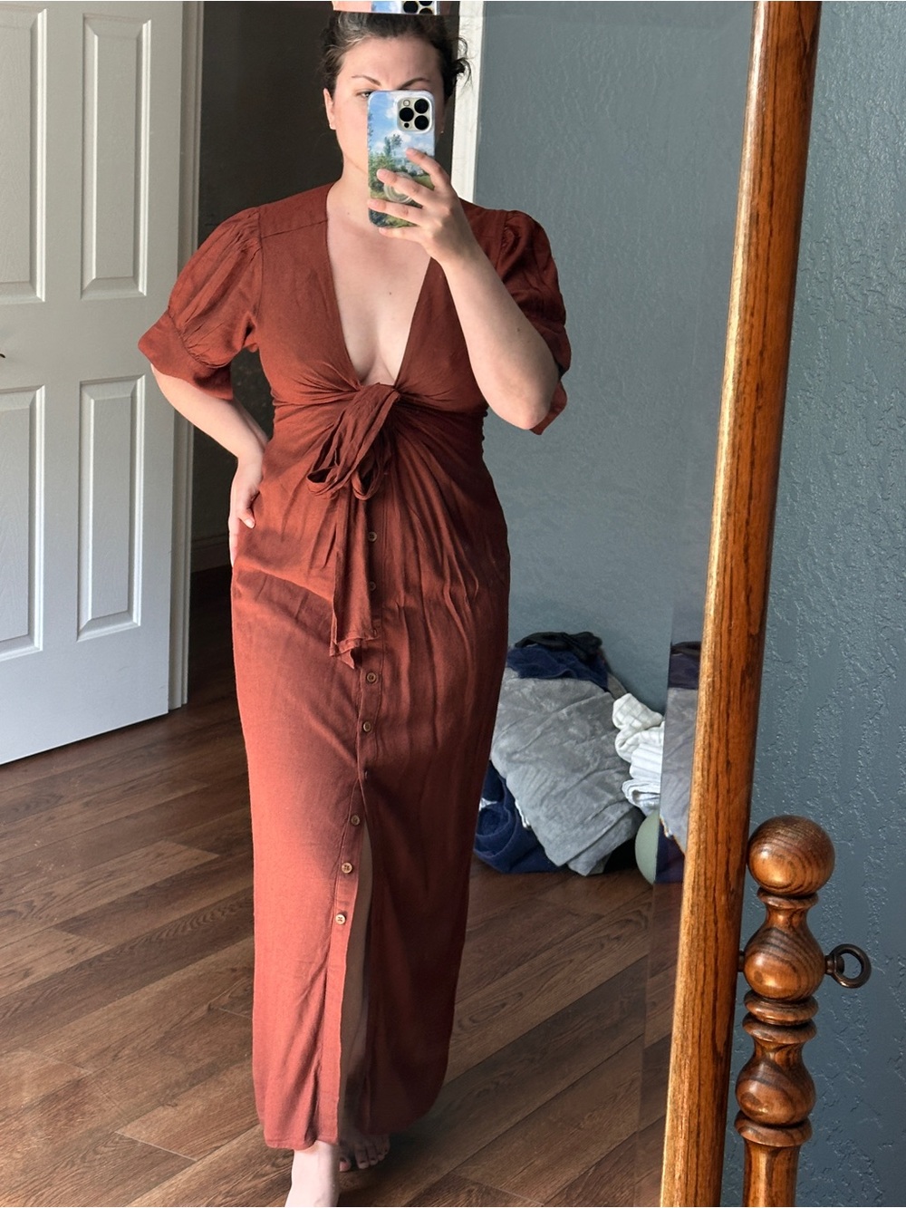 Free People Rust Tie-Front Maxi Dress